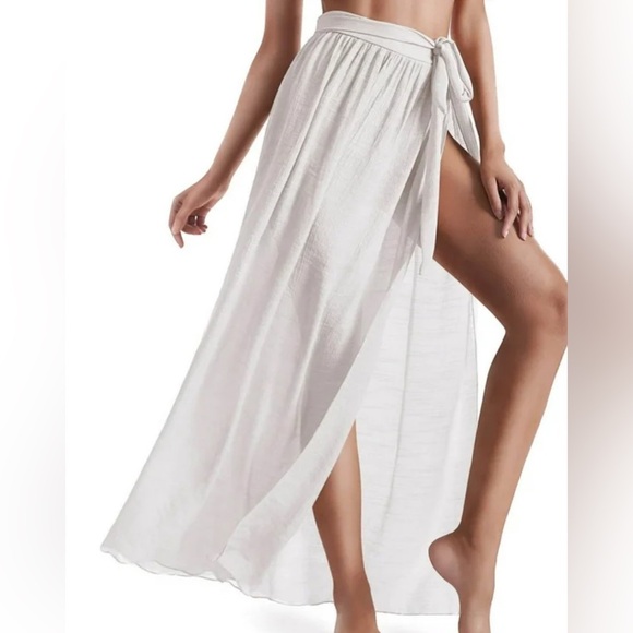 Cover up Women White Long Skirts for Women Cover up Skirt Open  size L <<158>> - Picture 1 of 4